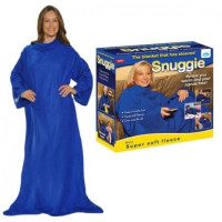 Плед халат Snuggie с рукавами теплый флисовый синий 140х190 см 